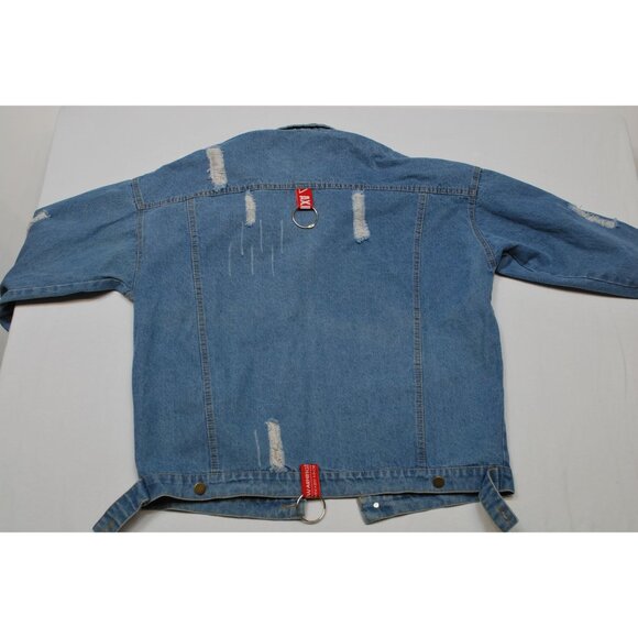 Axis Lab Distressed Ripped Denim Jacket w/Accent Zippers Size Large - Picture 3 of 16